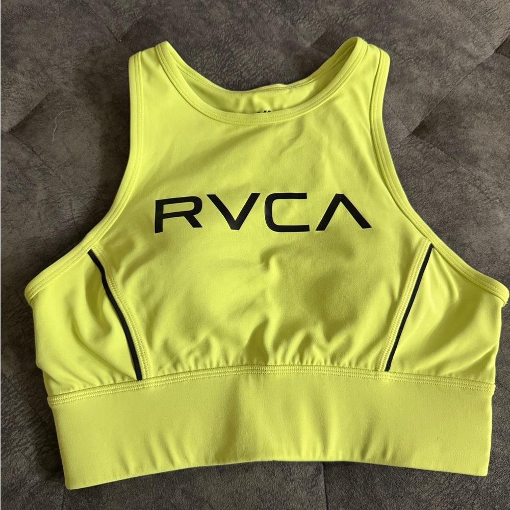 RVCA VA Sport Neon Yellow Sports Bra | Medium | High-Neck Active Top